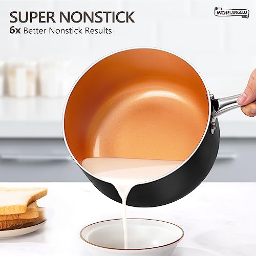 Nonstick 1Qt & 2Qt Copper Sauce Pan Set with Lid (2 Count)