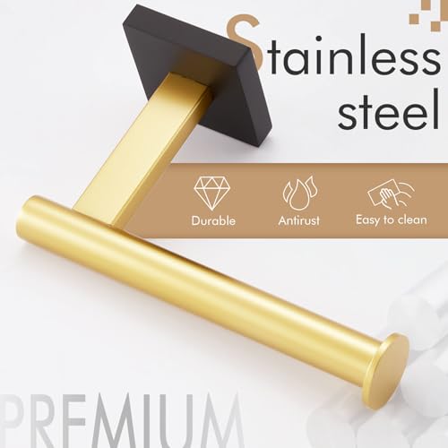 Toilet Paper Holder Toilet Roll Holders Hold Mega Rolls Kitchen Bathroom Tissue Paper Dispenser Black with Gold Stainless Steel