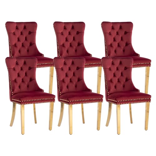 Wine Red Velvet Dining Chairs Set of 6 (6 Count)