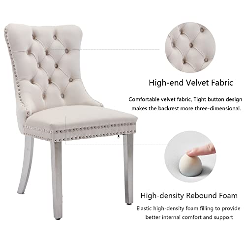 Beige Velvet Dining Chairs Set of 4 (4 Count)