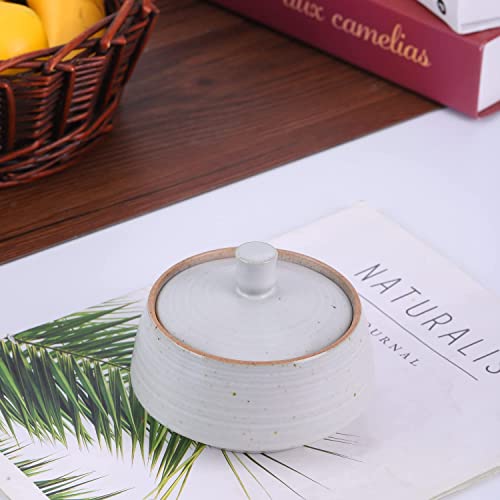 Small Kitchen Ceramic Canister Storage Jar with Lid White