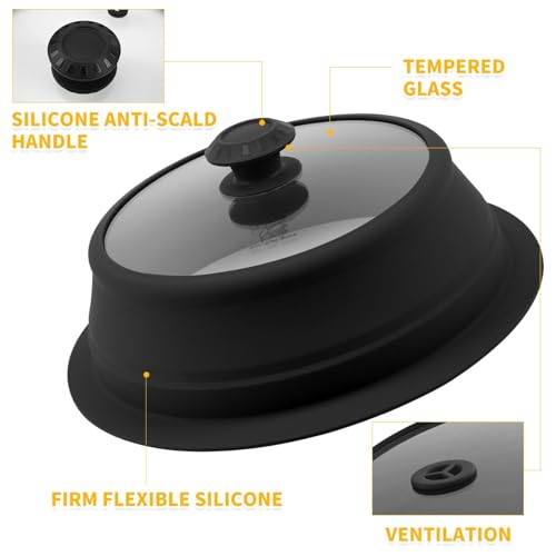 Collapsible Microwave Splatter Lid with Vented Tempered Glass Cover Wok Lid for Microwave Safe