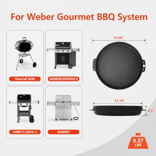 Upgraded 7421 Gourmet BBQ System Griddle for Weber 22 inch Charcoal Grills