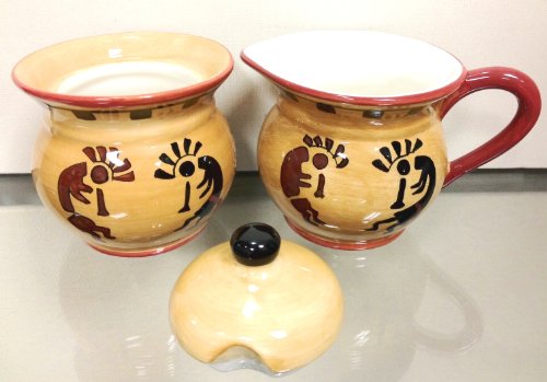 Western Kokopelli Hand Painted Ceramic Creamer & Sugar Set