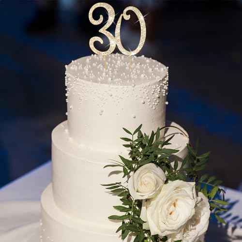 30th Birthday Decorations for Women Rhinestone Gold Cake Topper