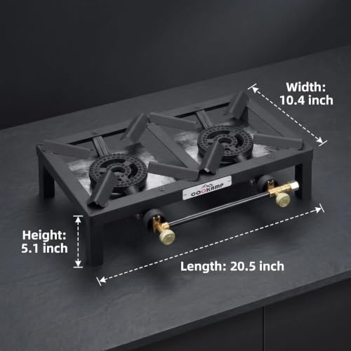 Propane Double Burner Angle Iron Camp Stove with CSA Listed Regulator and 4ft Hose