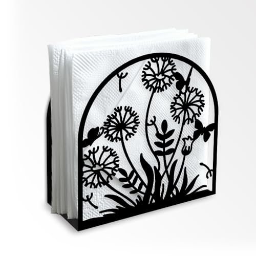 Dandelion Decorative Black Metal Napkin Holder for Table