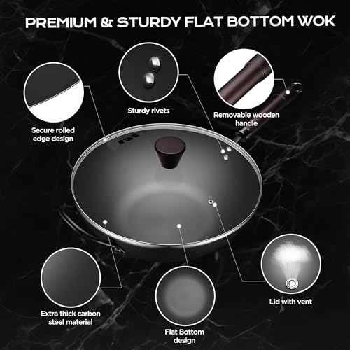 Wok 13 Inch Carbon Steel Wok Pan Set 6PCS & Stir (6 Count)