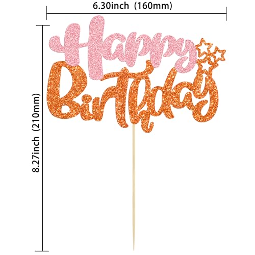 1Pcs Happy Birthday Cake Topper Glitter Cake Pick for Celebrating Anniversary Party Cake Decorations Supplies Pink Orange