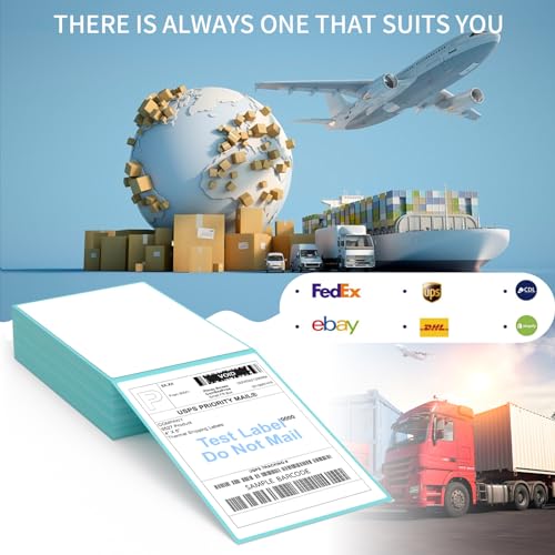 Fanfold 4 x 6 Direct Thermal Labels with Blue Background Paper Perforated Shipping Labels for Thermal Printers