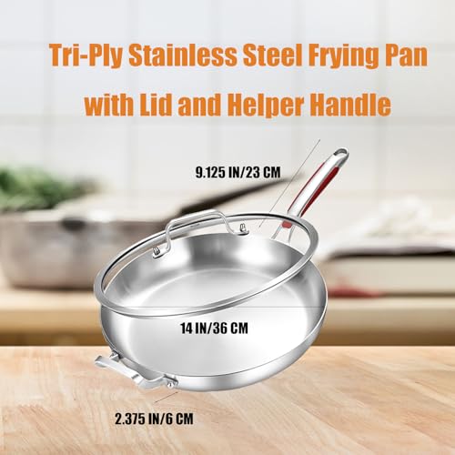 14 Inch Stainless Steel Frying Pan with Lid