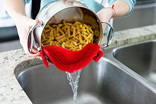 Clip On Pasta Strainer Silicone Universal Fit for all Pots and Bowls Snap On Drainer for Meat