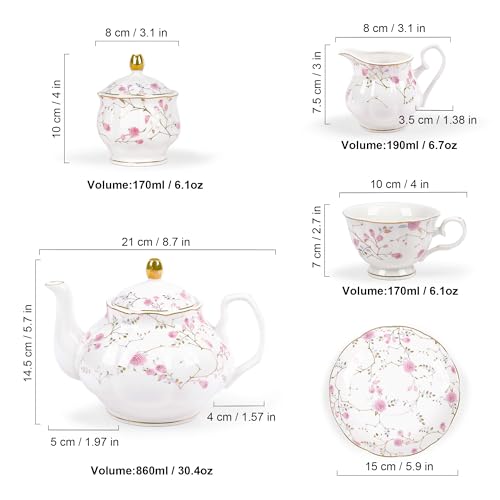 21 Piece English Gold Vine Floral Bone China Tea Sets