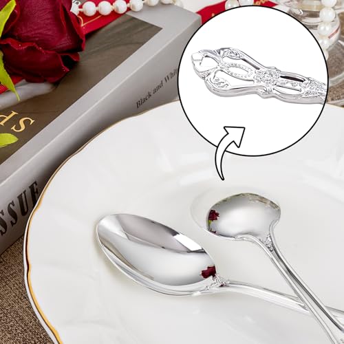 75PCS Silver Plastic Spoons 8.1inch Vintage Soup Spoons for Parties (75 Count)