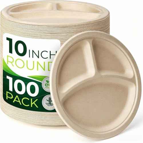 100PCS 100% Compostable 10in Brown Paper Plate (100 Count)