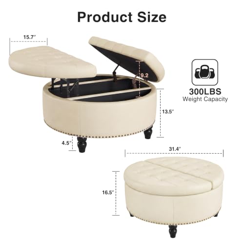 31.5" Large Round Ottoman with Storage Circular