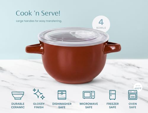 French Onion Soup Crocks with Lids & Handles (4 Count)