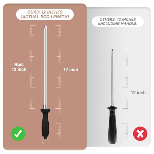 12" Professional Carbon Steel Knife Honing Rod with Hanging Holes