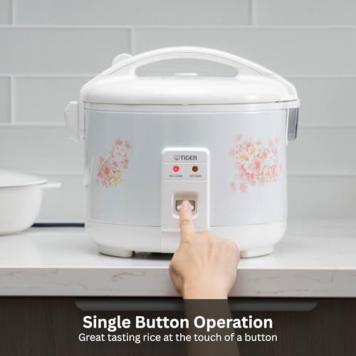 JNP-1000-LF 5.5 Cup Capacity White Rice Cooker with Non-Stick Inner Pot, Retractable Power Cord, and Keep Warm up to 12 hours (Flower)