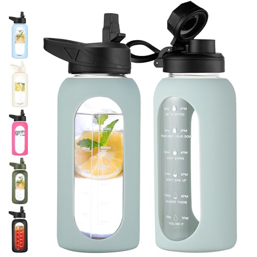 32 oz Glass Water Bottle with Straw