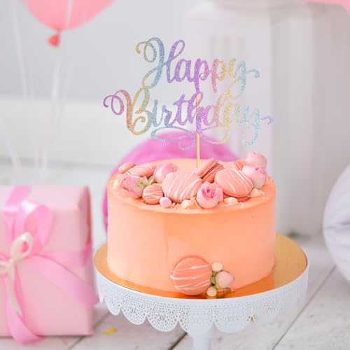 Happy Birthday Cake Toppers 9 Inch Glitter Happy Birthday Cake Pick for Birthday Anniversary Theme Party Cake Decorations Supplies