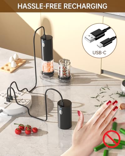 Electric Salt and Pepper Grinder Set Rechargeable Salt and Pepper Mills with 6 (2 Count)