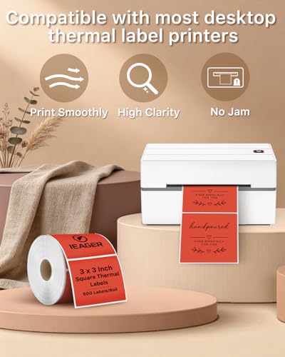 Red 3" x 3" Square Thermal Label Stickers