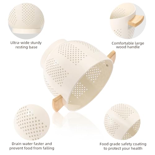 Metal Colander with Wood Handle and Stable Base