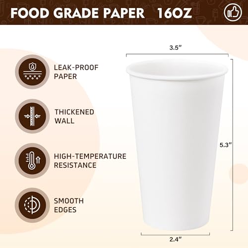16 oz 200 Pack White Disposable Paper Coffee Cups (200 Count)
