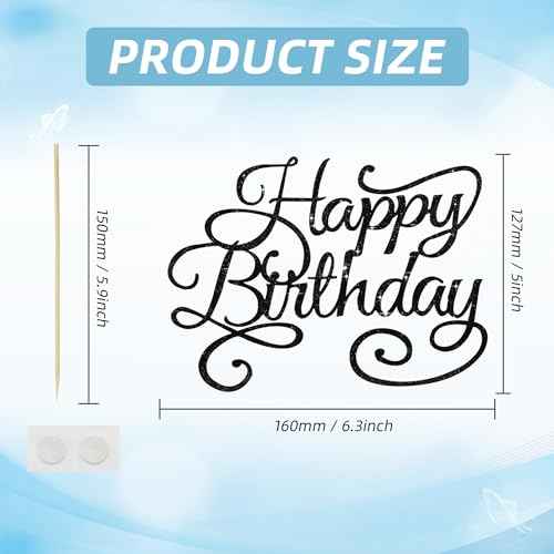 Happy Birthday Cake Topper Black Glitter Happy Birthday Cake Bunting Decoration Birthday Party Cake Decoration Supplies