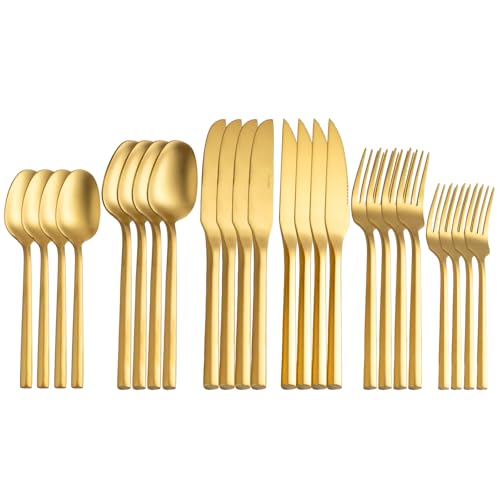 Gold Silverware Set with Steak Knives (24 Count)