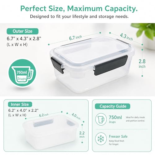 3cup Plastic Food Storage Containers With Lids For Portion Control