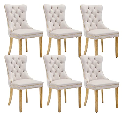 Beige and Gold Velvet Dining Chairs Set of 6 (6 Count)
