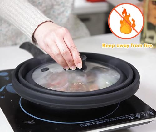 Microwave Splatter Glass Cover with Collapsible Silicone for Food Cover Plate Cover 10.8 inch with Anti