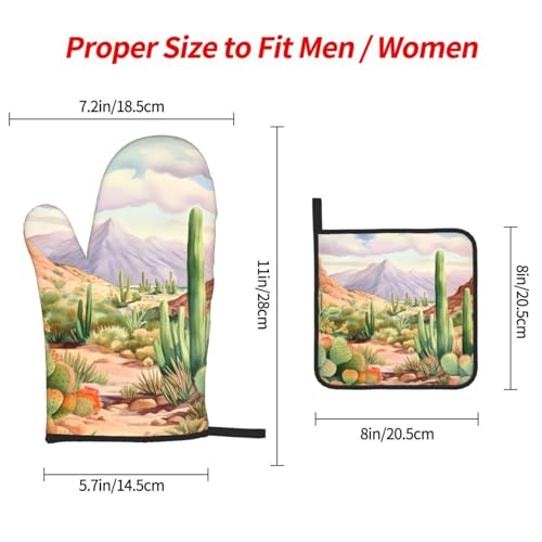 Desert Cactus Oven Mitts and Pot Holders Sets of 3 Heat Resistant Oven Gloves Hot Pads Non (4.33 Count)