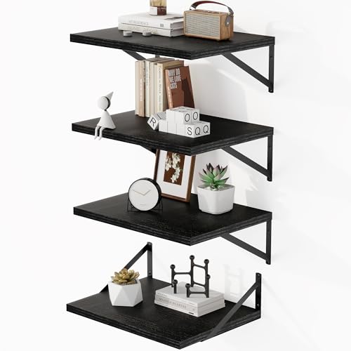16W x 12D Deep Floating Shelves Set of 4 Black (4 Count)