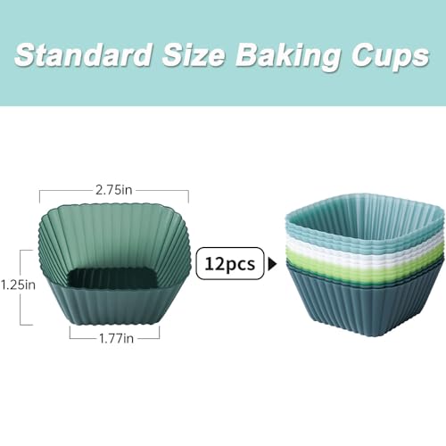 Silicone Muffin Cups Baking Cupcake Liners Square Non (12 Count)