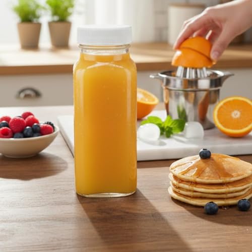 8oz Square Glass Juice Shot Bottle with Lid (8 Count)