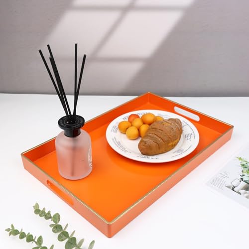 Orange Decorative Serving Tray with Handles