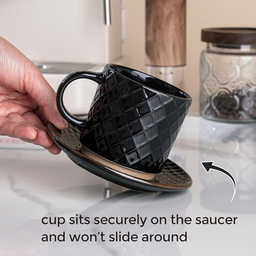 6 OZ Coffee Mugs with Saucer and Stand (4 Count)