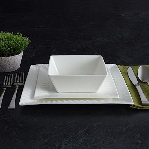 Trellis White Square 16 Piece Dinnerware Set