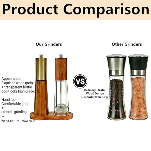 Wooden Salt and Pepper Grinder Set with Base And Acrylic Body Pepper Mill
