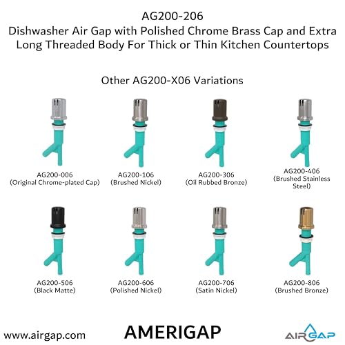 Dishwasher Air Gap with Skirted Polished Chrome Brass Cap and Extra Long Threaded Body for Thick or Thin Kitchen Countertops