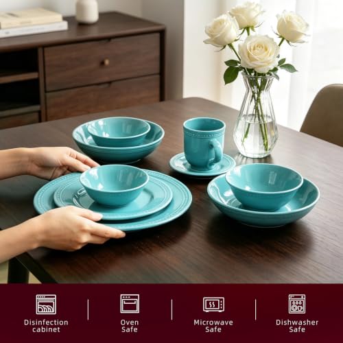 HomeVSS 56 Pc Pearl Dots Stoneware Dinnerware Set