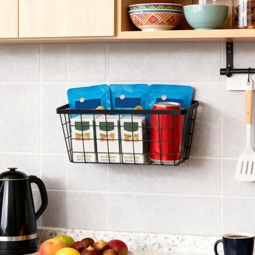 2 Pack Hanging Wall Basket Organizer Over the Cabinet Door Wire Baskets for Organizing (2 Count)