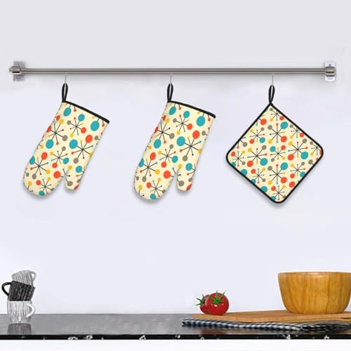 Mid Century Fifties Modern Atomic Retro Oven Mitts and Pot Holders Sets of 3 (3 Count)