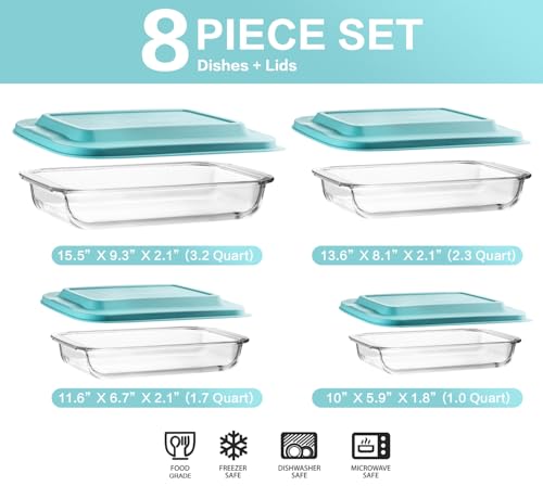 8 Piece Deep Glass Baking Dish with Lids (8 Count)