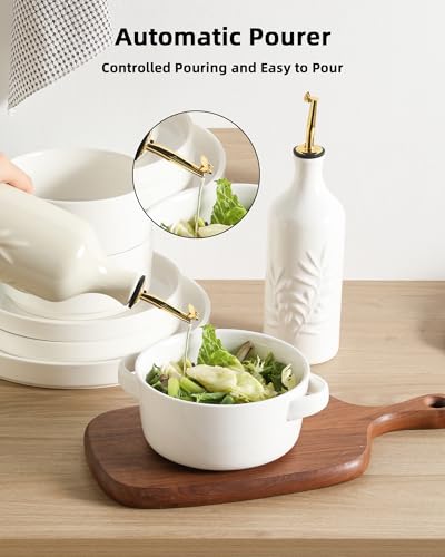 Sweejar Ceramic Olive Oil Dispenser Bottle 20 Oz Relief Opaque Oil Cruet Protects To Reduce Oxidation Suitable for Storage Vinegar