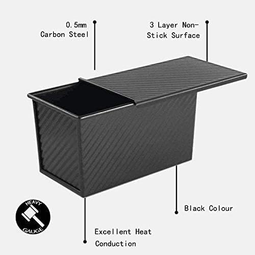 CHEFMADE Pullman Loaf Pan with Lid, 1Lb Dough Capacity Non-Stick Rectangle Corrugated Bread Pan, Carbon Steel Bakeware Toast Mold with Cover for Baking Bread - Black - Culinary Roots