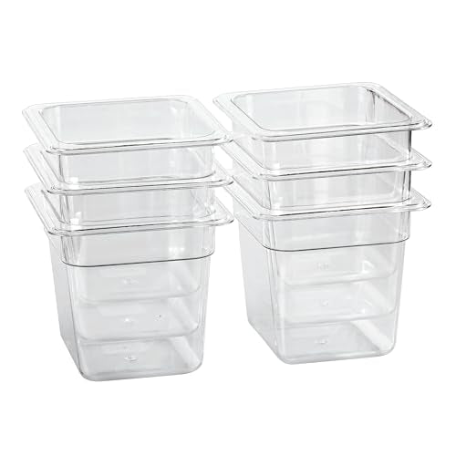 1 6 Size Food Containers 6 Pack 6 Inch Deep Pan Clear BPA free Polycarbonate Stackable Commercial Hotel Pan for Kitchen Business and Food Serving (6 Count)